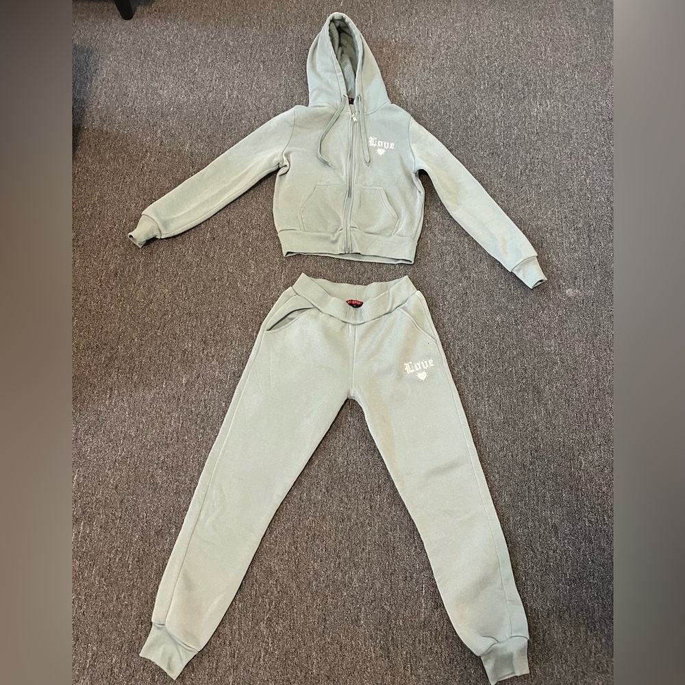 Kids Sage Green Hoodie and Jogger Set - Picture 2 of 7